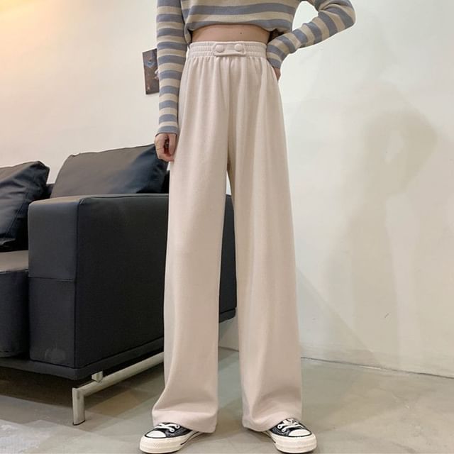 Sisyphi-High Waist Plain Loose Fit Pants