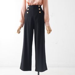 MISSJAND - High-Waist Dress Pants / Plain Shirt / Set