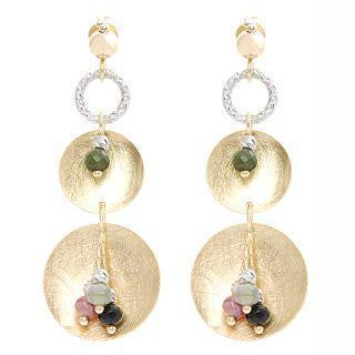 Keleo 18K White & Yellow Gold Dangling Earrings with Colorstones | YesStyle