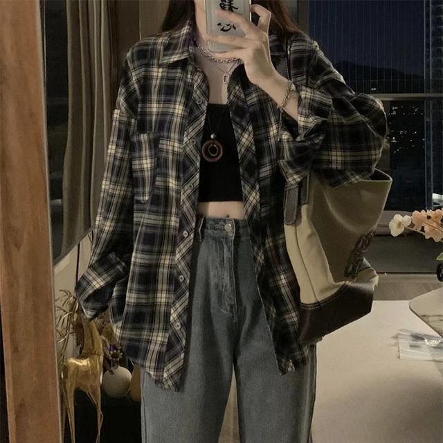 Everose-Long-Sleeve Plaid Shirt