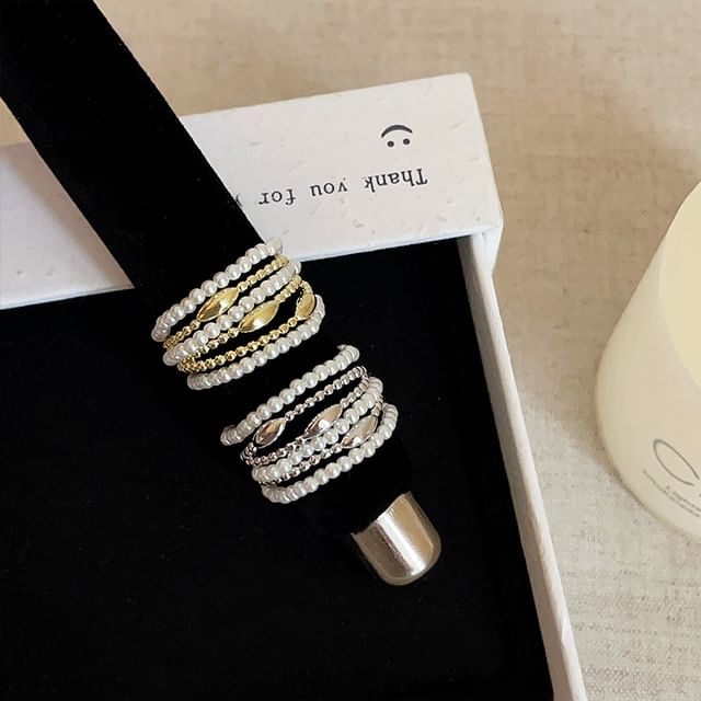 Panda Dama-Layered Faux Pearl Alloy Ring