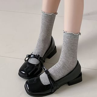 Mimiyu-Plain Ribbed Lettuce Edge Socks Set