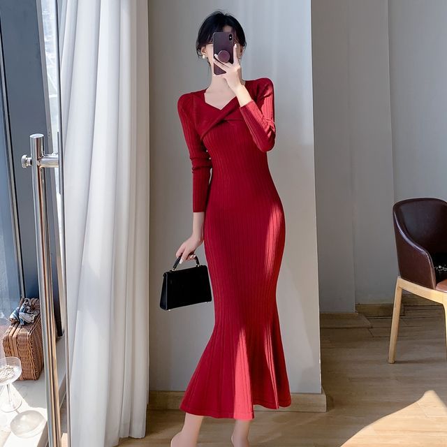 chinese dress ladies Camille Glitter Knit Mermaid Dress – Oshnow