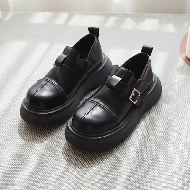 Freesia-Platform Faux Leather Buckled Loafers