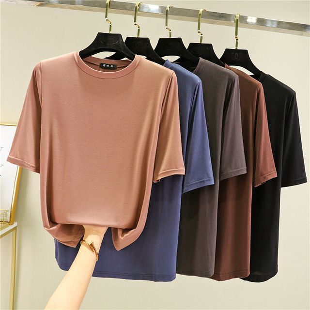 KUMI-Short-Sleeve Plain T-Shirt