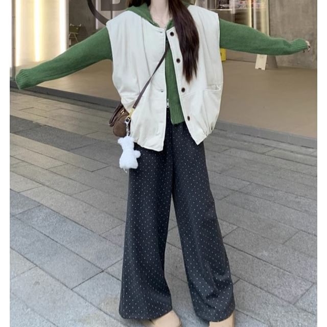 Trendycas-High Waist Dotted Wide Leg Pants