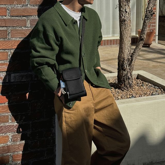 MRCYC-Collar Plain Ribbed Cardigan