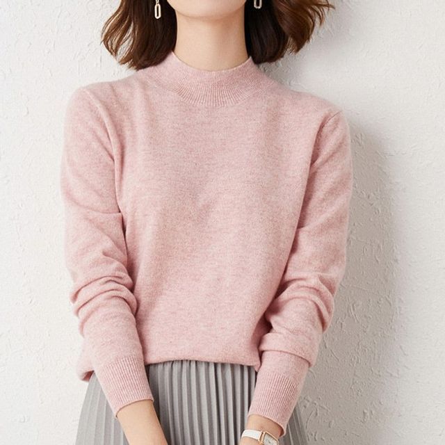 High Neck Plain Cashmere Sweater