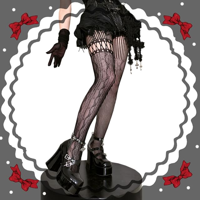 Gentiana-Lace Trim Fishnet Tights