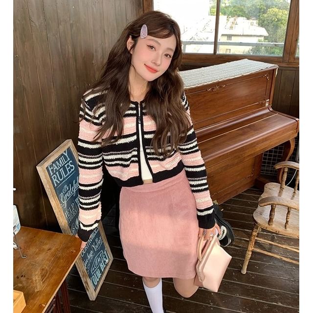 Alfie-Striped Open Front Cardigan