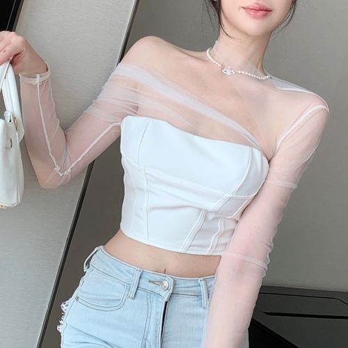 Ruched Mock Neck Crop Top