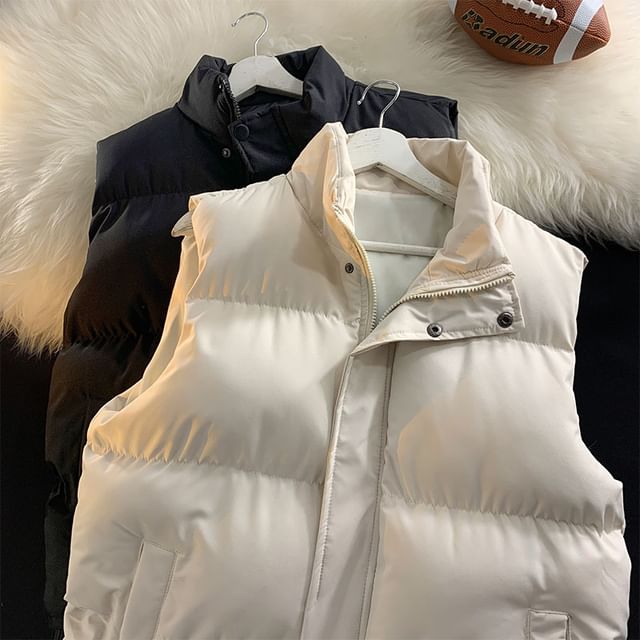 Whyessa-Sleeveless Stand Collar Puffer Vest