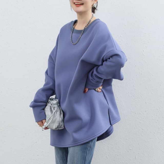 KUMI-Crewneck Plain Sweatshirt