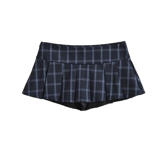 Asiris-Mid Rise Plaid Pleated Mini A-Line Skirt