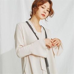 MAGJAY - Lace-Trim Tie-Neck Blouse MAGJAY - Lace-Trim Tie-Neck Blouse