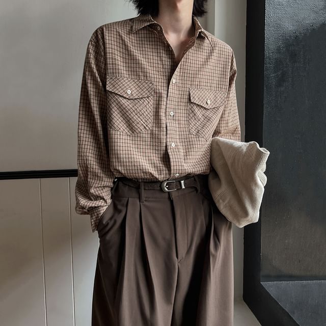 MRCYC-Long-Sleeve Plaid Button-Up Shirt