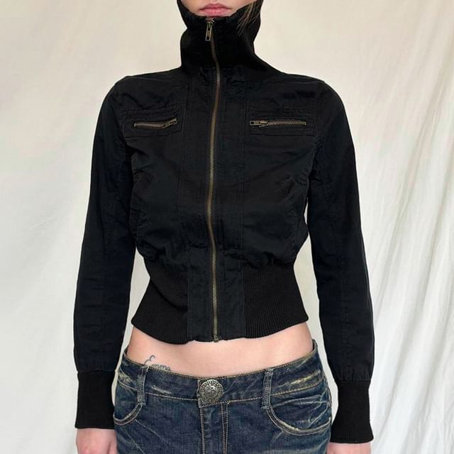 BrickBlack-Stand Collar Plain Zip Jacket