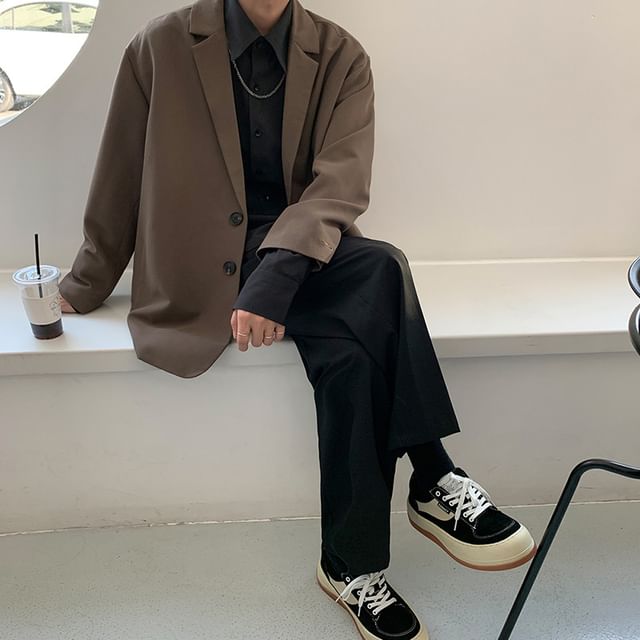 DuckleBeam-Lapel Collar Plain Single-Breasted Blazer