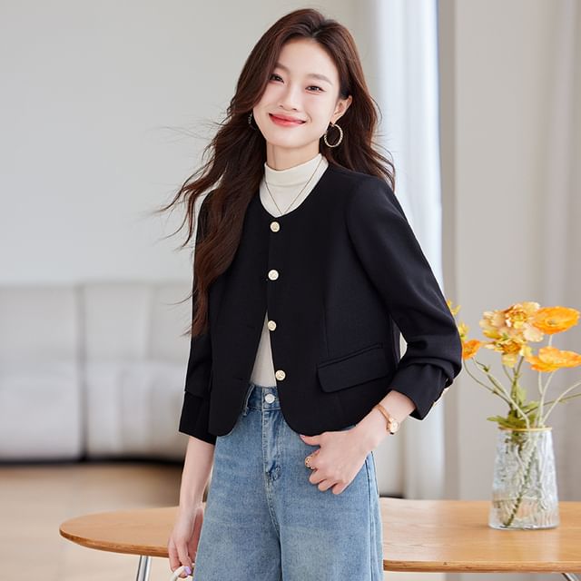 Skyheart-Plain Single-Breasted Jacket