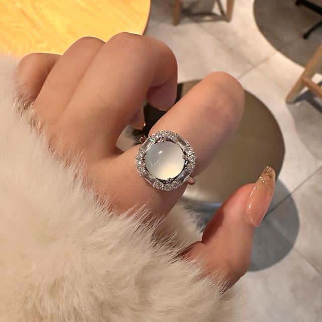 Jael-Faux Gemstone Rhinestone Alloy Open Ring