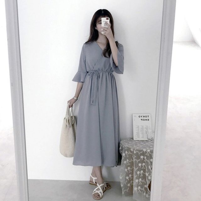 a line midi dress 3/4 sleeve Womens 3/4 Sleeve Midi Dress Mosaic Leaves Print main image 0