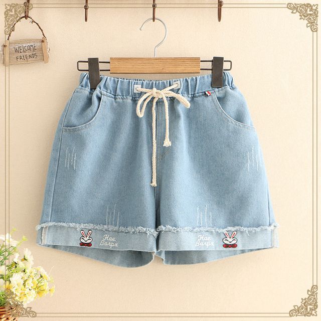 Kawaii Fairyland - Embroidered Denim Wide-Leg Shorts | YesStyle