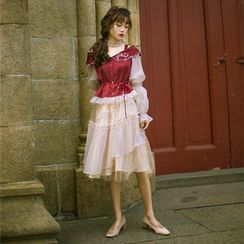 Rosian - 長袖刺繡鏤空肩上衣 Rosian - 長袖刺繡鏤空肩上衣