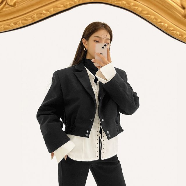 LIPHOP PeakLapel Buttoned Blouson Jacket YesStyle