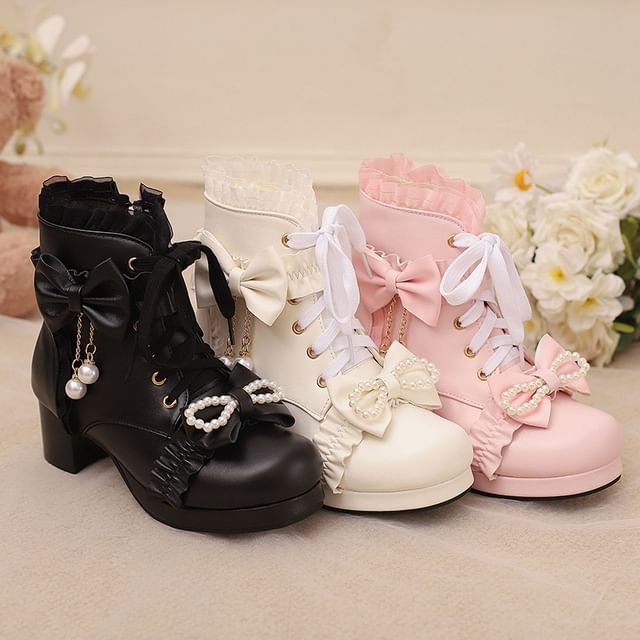 Cinnabelle-Platform Chunky Heel Lace-Up Ruffled Short Boots