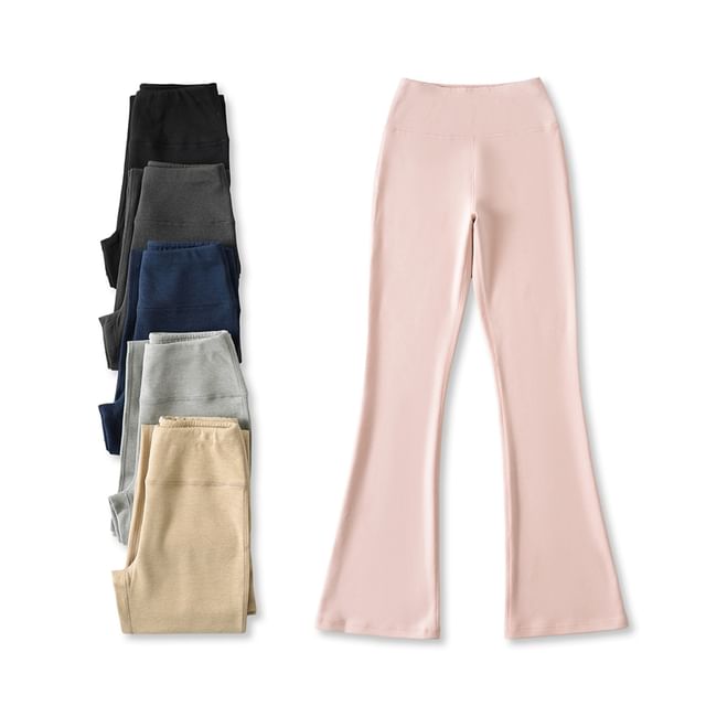 Ulark-High Waist Plain Flared Yoga Pants