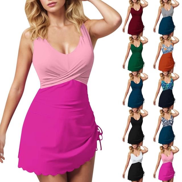 tropibreeze-Two Tone Panel Swim Dress