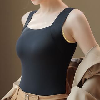 Faiar-Square Neck Plain Padded Tank Top