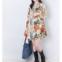 Ophelia - Long-Sleeve Floral Print A-Line Mini Dress