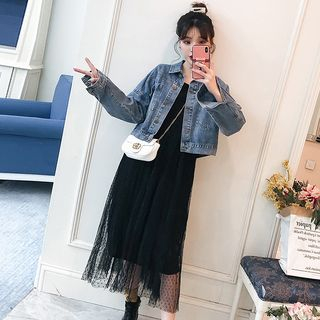 Sleeveless Dress With Denim Jacket Lilygirl Cropped Denim Jacket