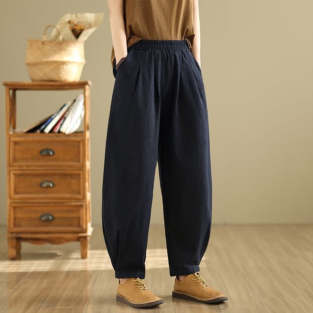 Lewwe-High Rise Plain Harem Pants