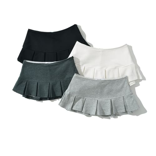 Ulark - Low Rise Plain Pleated Mini A-Line Skirt | YesStyle
