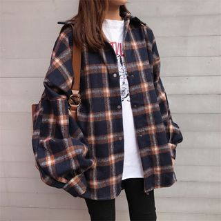 Moon City - Snap Button Flannel Shirt | YesStyle