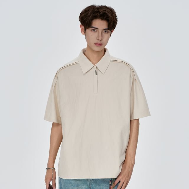 VEAZ-Short-Sleeve Collar Plain T-Shirt