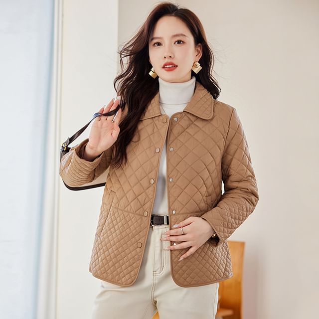 Sienne-Collared Quilted Button-Up Jacket
