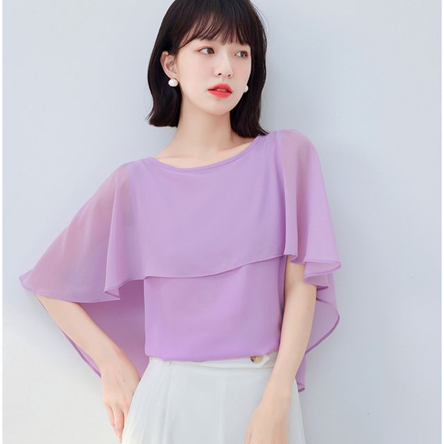 Everose-Cap-Sleeve Ruffled Blouse