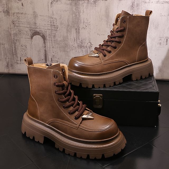 Mr Ozera-Platform Chunky Heel Lace-Up Short Boots