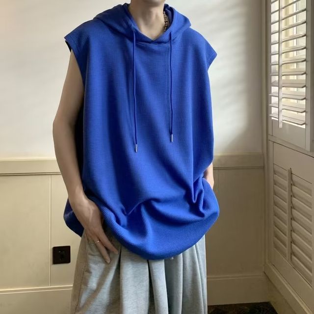 Urtishia-Sleeveless Hooded Drawstring Top