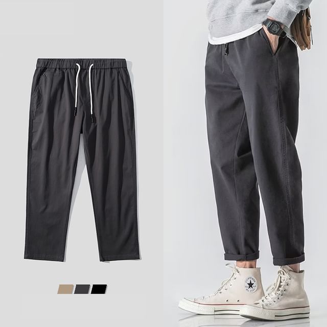 purplelouve-Mid Rise Plain Tapered Pants