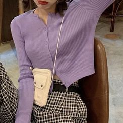 Magimomo - Plain Ribbed Long-Sleeved Cardigan Magimomo - Plain Ribbed Long-Sleeved Cardigan