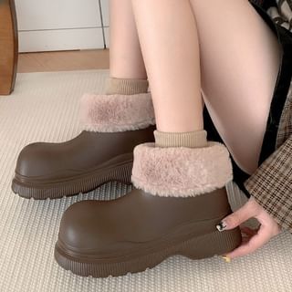 Honkizz-Platform Fluffy Panel Short Boots