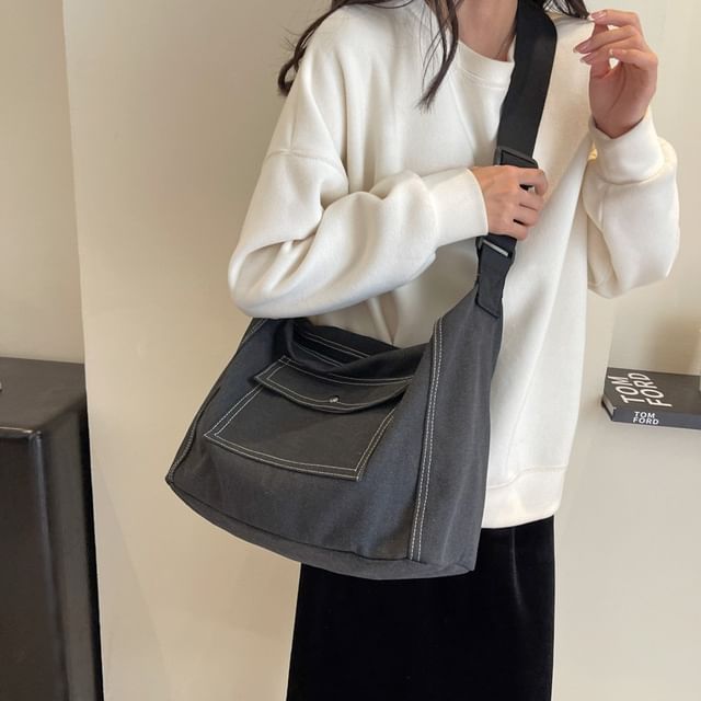 Hikuozy-Canvas Plain Crossbody Bag