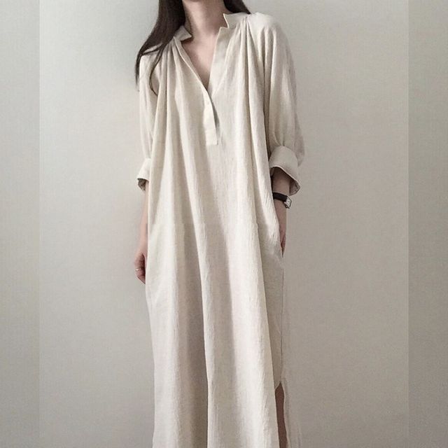 Fabrica - Plain Midi Shift Shirt Dress | YesStyle