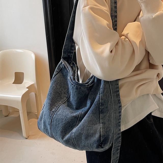 Melois-Washed Denim Tote Bag
