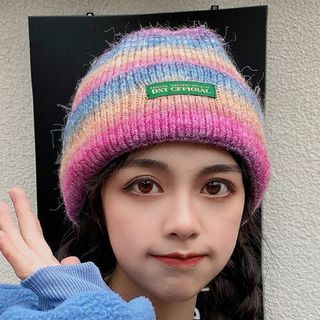 Applique Rainbow Knit Bucket Hat 