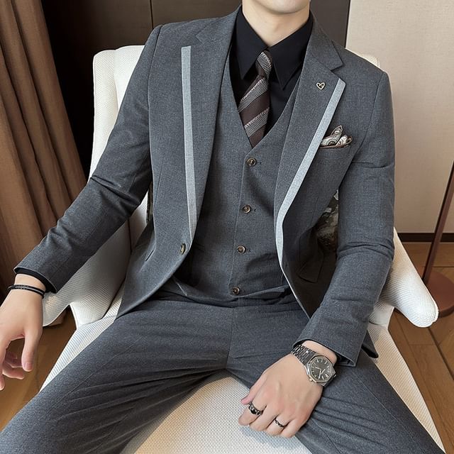 grey dress pants and vest Men's Wool Dark Grey Vest + Matching Dress Pants Set + Any Color Shirt & Tie Dark Grey / M or Medium main image 1
